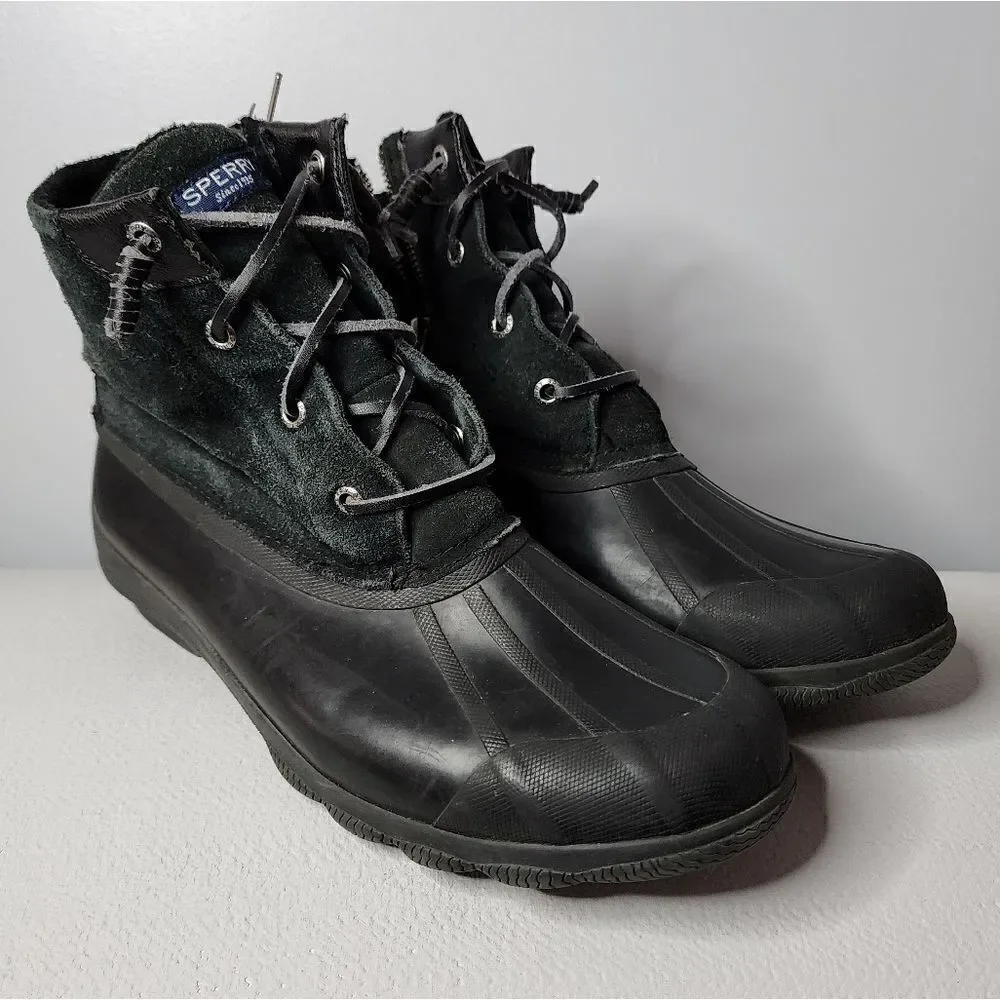 Sperry Syren Gulf Duck Boots Womens Size 10 Black Suede Lined Zip Up Booties